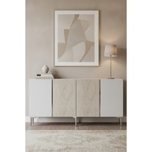 Ka1524bts Poli Konsol Ve Tv Sehpası Beyaz-traverten-silver 150cm Beyaz - Traverten - Gümüş