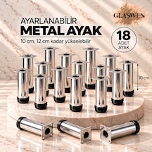 18 Adet Metal Ayarlanabilir 10 Cm Krom Destek Ayak Mobilya Kanepe Baza Koltuk Dolap Sehpa Tv Ünitesi Ayağı