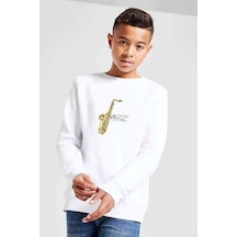 Tshirthane Only Jazz Baskılı Unisex Çocuk Beyaz Sweatshirt Beyaz