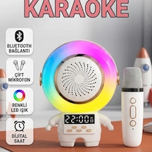 Renkli Işıklı Astronot Bluetooth Hoparlör Ve Kablosuz Karaoke Mikrofon Seti