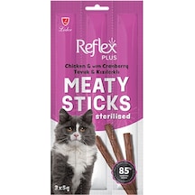 Reflex Plus Meaty Sticks Tavuklu ve Kızılcıklı Tahılsız Kısırlaştırılmış Kedi Ödül Çubuğu 3 x 5 G