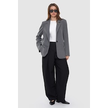 Thalure Kadın Antrasit Tek Düğmeli Oversize Blazer