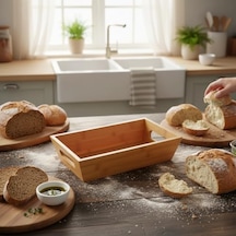 Bambu Ekmek Sepeti Ve Sunumluk 33x15x7 Cm Doğal Ahşap Modern Meyve, Sebze Ve Servis Sepeti Antibakteriyel Ve Şık Tezgah Üstü Düzenleyici