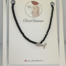 Glamglamour Siyah Kristal Boncuklu Balık Uçlu Bayan Kolye Çok Renkli