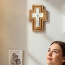 Epoksi Kanallı El Yapımı Ahşap Haç , Karanlıkta Parlayan Epoksi Sanatı, Hristiyan Ev Dekorasyonu