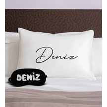 Bk Gift Kişiye Özel İsimli Pamuklu Yastık Kılıfı Ve Göz Bandı Uyku Seti-6, Tasarım Ev Tekstili, Uyku Bandı, Ev Hediyesi