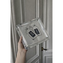 Mr. & Mrs. Desenli Kare Paslanmaz Çelik Kahve Çay Söz Nişan Sunum Ve Dekoratif Tepsi Çok Renkli