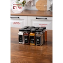 Mienda Home 12 Adet Cam Baharatlık Seti Siyah Etiketli-kapaklı Baharatlık Cam Takım-mh00syh12 Siyah - Şeffaf