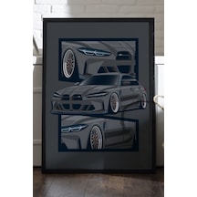 Bmw M3 G80 Siyah Ahşap Çerçeveli Poster, Dekoratif Araba Duvar Tablosu