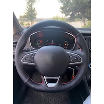 Megane 4 İcon Araca Özel Direksiyon Kılıfı Nokta Karbon Kırmızı İp Siyah