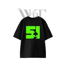 Thewert Area 51 Tasarım Baskılı Ünisex Siyah Oversize T-shirt