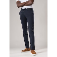 Ecer Slimfit Beli Lastikli Ve İplikli Dokulu Likralı Yazlık Jogger Pantolon Lacivert