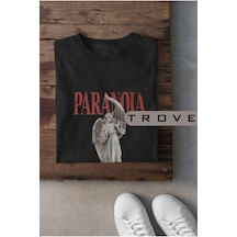 Startmore Unısex Kadın Erkek Paranoıa %100 Pamuk Baskılı Siyah Beyaz T-shirt Siyah