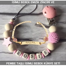Sahi Aksesuar İsimli Bebek Emzik Zinciri ve İsimli Bebek Künye Seti BEZYI317 Bej