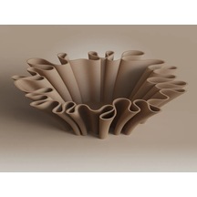 3d Baskı Dalgalı Çiçek Formlu Dekoratif Kase Organik Kumaş Dokulu Sunum Ve Obje Tabağı Bej
