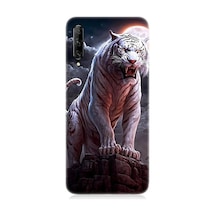 Huawei P Smart Pro Uyumlu Beyaz Savaşçı Kaplan Tiger Desenli Silikon Kılıf