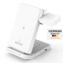 Woyax Wireless Kablosuz Şarj Standı Katlanabilir Huawei Watch Apple Uyumlu iPhone Android Telefon Saat Kulaklık Uyumlu 3in1 Beyaz