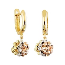 Sembol Gold Sallantılı Altın Dorika Küpe 14K Gold Tricolor