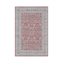 Zümrüt 04 Bordürlü Kırmızı Gri Krem Vintage Desenli Eskitme İnce Yıkanabilir Salon Ev Oda Halısı