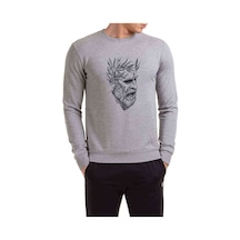 Sokratez Baskılı Gri Erkek Örme Sweatshirt