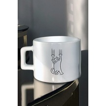 Düşen Kedi Tasarımlı Çay Fincanı Tasarımlı Çay Fincanı Beyaz