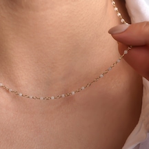 14 Ayar Altın Kaplama Rose Kuvars Ham Değerli Taş Gümüş Choker- Cns00637 Altın