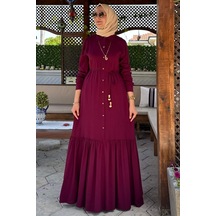 Rabia Şamlı Süreyya Gömlek Elbise Bordo Normal