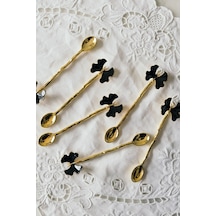 6'lı Şıklık İkonu Altın & Siyah Kelebek Desenli Dekoratif Çay Kaş