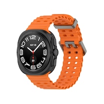 Samsung Uyumlu Galaxy Watch Ultra 47mm Mtr Krd-118 Tırtıklı Tasarım Silikon Kordon-turuncu