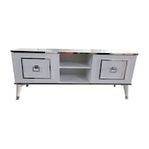 Evimeaksesuar 140 Cm Cnc Kesim Eko Tv Sehpası & Ünitesi - Beyaza Nikel