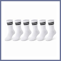 Bezos Unisex Beyaz Çorap Siyah Çizgili 6'lı Set Uzun Soket Günlük Spor Kolej Stil Rahat Kadın Erkek Çorabı Dlra