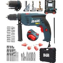 Dragro DRG-mtkp13 Technology Mavi Darbeli 13 MM Vidalama Delme Devir Ayarlı Kablolu Matkap 30 Parça Set Drg 13 MM