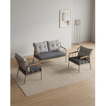 Paris 2+1+1 Metal Balkon Takımı Keten Dokulu Kumaş Cappuccino Metal - Bahçe Teras Oturma Grubu