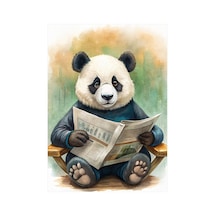Gazete Okuyan Panda Mdf Tablo 35cm X50cm