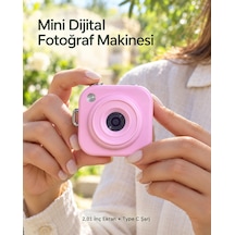 Type C Şarjlı Pembe Mini Fotoğraf Makinesi Taşıma Askılı Dijital Kamera 1