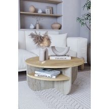 Rubo Orta Sehpa Raflı İskandinav Orta Sehpa 72 Cm, Bohem - Safir Meşe & Traverten