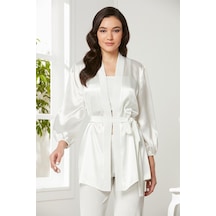 Pierre Cardin 2050 Kadın Kadife Saten Sabahlıklı Pijama Takım-ekru Ekru