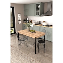 Df01113 Dekoratif Mutfak Masası 120x70 4-6 Kişilik Şık, Modern, Metal Ayaklı Salon Yemek Masası Atlantik Çam