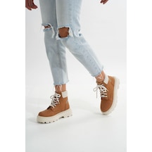 Lmç-2045 Taba Süet Bağcıklı Kalın Taban Kadın Günlük Bot Acı Kahverengi