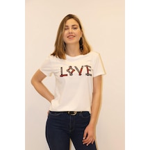 Rich Kadın Bisiklet Yaka T-shirt %100 Pamuk Tişört Beyaz