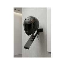 Yzo Home Metal Motor Kask Tutucusu - Duvara Monte Siyah Kask Askısı, Mont Ve Anahtarlık Askılık Rafı Mat Siyah
