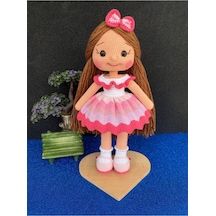 Simaystore Amigurumi Organik Oyuncak Pembe Karnaval Tokalı Örgü Bebek