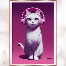 Dj Kedi - Pembe Kulaklıklı Modern Sevimli Pvc Tablo