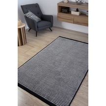 Gri Şönil Kilim Oturma Çocuk Odası Salon Yıkanabilir Hasır Kaymaz Taban Yolluk Halı Siyah Gümüş