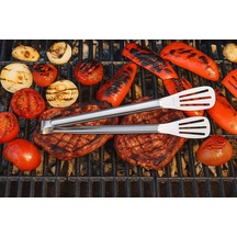 Maşa Paslanmaz Barbekü Maşası - 25 Cm Mutfak Ekmek Maşası Açık Gri