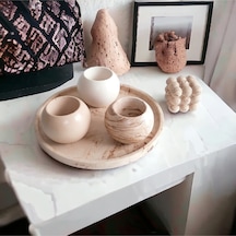 Mermer Bej Serisi Beton Tepsili Saksı Seti Gri