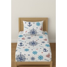 Tek Kişilik Desenli Lastikli Çarşaf Seti 120x200 Cm + 1 Yastık Kılıfı 50x70 Mavi