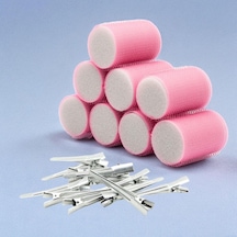 Croc 1207 Pembe Cırtlı Sünger Bigudi 8li Çap 4cm + 12li Alüminyum Saç Pensi Diğer