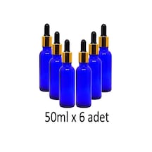 Damlalık, 6 Adet 50ml Damlalıklı Cam Mavi Renk Şişe, Metal Gold S