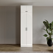 Komple Mdf Oslo 2 Kapaklı Yüklüklü Beyaz Gardırop